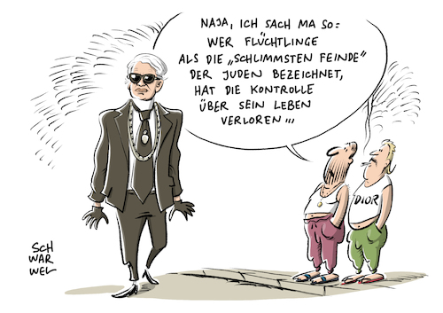 Cartoon: Lagerfeld Juden Flüchtlinge (medium) by Schwarwel tagged karl,lagerfeld,mode,modeschöpfer,trainingshose,jude,juden,flüchtlinge,geflüchtete,tv,show,fernsehen,feinde,muslime,merkel,modedesigner,flüchtlingskrise,asyl,asylanten,migration,karikatur,schwarwel,fremdemhass,fremdenfeindlichkeit,ausländerfeindlichkeit,karl,lagerfeld,mode,modeschöpfer,trainingshose,jude,juden,flüchtlinge,geflüchtete,tv,show,fernsehen,feinde,muslime,merkel,modedesigner,flüchtlingskrise,asyl,asylanten,migration,karikatur,schwarwel,fremdemhass,fremdenfeindlichkeit,ausländerfeindlichkeit