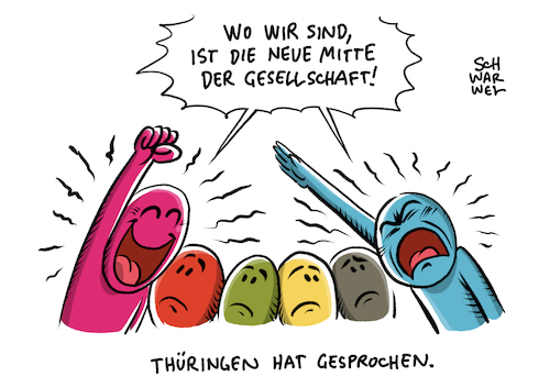 Cartoon: Landtagswahl Thüringen (medium) by Schwarwel tagged landtagswahl,thüringen,die,linke,afd,alternative,für,deutschland,wahl,wahlen,wähler,bodo,ramelow,höcke,spd,grüne,fdp,lindner,cdu,csu,wahlerfolg,wahlniederlage,faschismus,faschist,rechtsextremismus,rechtsextrem,rechtspopulismus,rechtspopulisten,rassismus,rassisten,nazi,nazis,neonazis,hitler,cartoon,karikatur,schwarwel,bürgerliche,mitte,landtagswahl,thüringen,die,linke,afd,alternative,für,deutschland,wahl,wahlen,wähler,bodo,ramelow,höcke,spd,grüne,fdp,lindner,cdu,csu,wahlerfolg,wahlniederlage,faschismus,faschist,rechtsextremismus,rechtsextrem,rechtspopulismus,rechtspopulisten,rassismus,rassisten,nazi,nazis,neonazis,hitler,cartoon,karikatur,schwarwel,bürgerliche,mitte