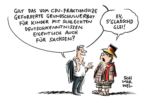 Cartoon: Linnemann Grundschulverbot (medium) by Schwarwel tagged linnemann,cdu,politiker,aussage,zitat,vorschulpflicht,grundschulverbot,flüchtlinge,geflüchtete,ausländer,migranten,migration,integration,deutschkurs,deutsch,lernen,deutsche,sprache,grundschulkinder,wahl,wahlen,rechts,rechtspopulismus,rechtsruck,rechtspopulisten,ausländerfeindlichkeit,nazi,nazis,rechtsextremismus,rassismus,bildung,schule,lehrplan,deutschförderklasse,sprachunterricht,cartoon,karikatur,schwarwel,linnemann,cdu,politiker,aussage,zitat,vorschulpflicht,grundschulverbot,flüchtlinge,geflüchtete,ausländer,migranten,migration,integration,deutschkurs,deutsch,lernen,deutsche,sprache,grundschulkinder,wahl,wahlen,rechts,rechtspopulismus,rechtsruck,rechtspopulisten,ausländerfeindlichkeit,nazi,nazis,rechtsextremismus,rassismus,bildung,schule,lehrplan,deutschförderklasse,sprachunterricht,cartoon,karikatur,schwarwel