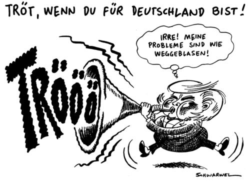 Cartoon: Lösung Problemberg Fr. Merkel (medium) by Schwarwel tagged angela,merkel,problem,problemberg,lösung,krise,wirtschaft,politik,deutschland,regierung,karikatur,schwarwel