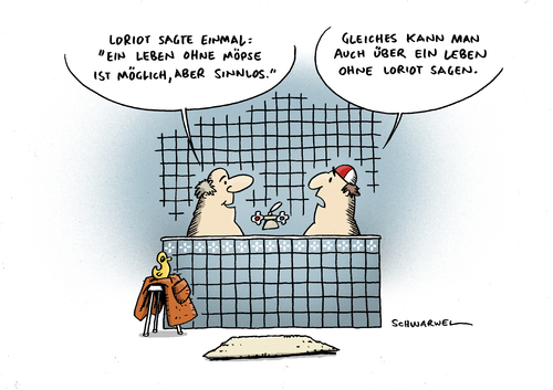 Cartoon: Loriot Tod (medium) by Schwarwel tagged loriot,humorist,karikaturist,humor,vicco,von,buelow,tod,sterben,alter,witz,lustig,fernsehen,papa,ante,portas,sketch,unterhaltung,deutschland,star,satire,humanist,cartoon,herren,im,bad,ödipussi,knollennase,wum,und,wendelin,karikatur,schwarwel,loriot,humorist,karikaturist,bülow,komiker