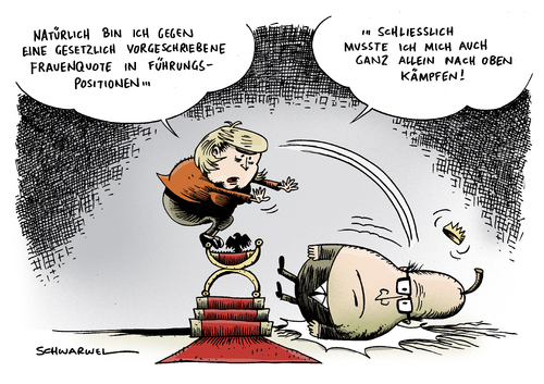 Cartoon: Merkel gegen Frauenquote (medium) by Schwarwel tagged angela,merkel,angie,frauenquote,gegen,frau,führung,führungsposition,gesetz,unternehmen,chef,manager,karriere,politik,wirtschaft,deutschland,gehalt,lohn,job,karikatur,schwarwel,kanzlerin,angela merkel,frauenquote,frau,frauen,führung,gesetz,unternehmen,chef,manager,karriere,angela,merkel