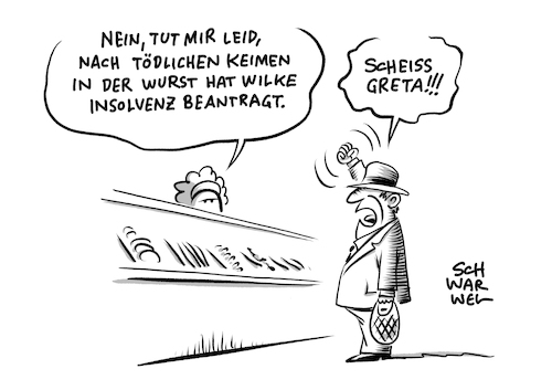 Cartoon: Nach Keimfunden im Fleisch (medium) by Schwarwel tagged keim,keime,fleisch,nahrung,lebensmittel,wurst,wursproduzent,wilke,insolvenz,lebensmittelskandal,wurstskandal,veterinäramt,fleichesser,tier,tiere,lebensmittelwarnung,listerien,infektion,krank,krankheit,cartoon,karikatur,schwarwel,keim,keime,fleisch,nahrung,lebensmittel,wurst,wursproduzent,wilke,insolvenz,lebensmittelskandal,wurstskandal,veterinäramt,fleichesser,tier,tiere,lebensmittelwarnung,listerien,infektion,krank,krankheit,cartoon,karikatur,schwarwel