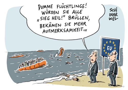 Cartoon: NGOs im Mittelmeer (medium) by Schwarwel tagged karikatur,schwarwel,sea,watch,ärzte,ohne,grenzen,sieg,heil,nazikonzert,neonazi,hitler,themar,rechtsrockkonzert,rechtsrockfestival,thüringen,flüchtlinge,flüchtlingsroute,innenmiister,hilfsorganisationen,geflüchtete,flüchtlingskrise,asyl,asylanten,asylbewerber,mittelmeer,ngo,flucht,syrien,krieg,de,maiziere,karikatur,schwarwel,sea,watch,ärzte,ohne,grenzen,sieg,heil,nazikonzert,neonazi,hitler,themar,rechtsrockkonzert,rechtsrockfestival,thüringen,flüchtlinge,flüchtlingsroute,innenmiister,hilfsorganisationen,geflüchtete,flüchtlingskrise,asyl,asylanten,asylbewerber,mittelmeer,ngo,flucht,syrien,krieg,de,maiziere