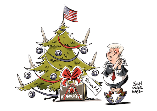 Cartoon: Nuklearer Weihnachtsgruß (medium) by Schwarwel tagged nuklearer,weihnachtsgruß,atom,donald,trump,weihnachten,weihnachtsbaum,us,usa,amerika,präsident,twitter,atomwaffe,atomwaffen,karikatur,schwarwel,nuklearer,weihnachtsgruß,atom,donald,trump,weihnachten,weihnachtsbaum,us,usa,amerika,präsident,twitter,atomwaffe,atomwaffen,karikatur,schwarwel