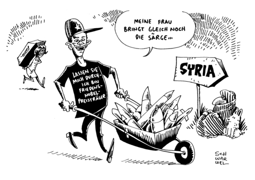 Cartoon: Obama Hilfe Syrien Rebellen (medium) by Schwarwel tagged obama,militär,militärische,unterstützung,syrien,rebell,karikatur,schwarwel,obama,militär,militärische,unterstützung,syrien,rebell,karikatur,schwarwel