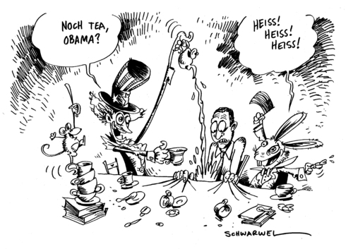 Cartoon: Obama und die Tea Party (medium) by Schwarwel tagged obama,amt,amtszeit,präsident,amerika,tea,party,time,hase,republikaner,us,usa,karikatur,schwarwel,halbzeitwahl,stimmungstest,test,stimmung,staat,bundesstaat,politik,regierung,putzfrau,putz,repräsentantenhaus,barack obama,amt,amtszeit,präsident,amerika,usa,tea party,kongress,wahl,wahlen,niederlage,demokraten,halbzeitwahl,stimmungstest,stimmung,barack,obama,tea,party