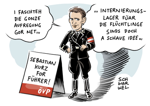 Cartoon: Österreich und Flüchtlinge (medium) by Schwarwel tagged flucht,mittelmeer,krieg,syrien,geflüchtete,flüchtlinge,flüchtlingspolitik,asyl,asylsuchende,flüchtlingskrise,österreich,austria,außenminister,internieren,karikatur,schwarwel,rechts,nazi,internierungslager,rechtspopulismus,sebastian,kurz,övp,flucht,mittelmeer,krieg,syrien,geflüchtete,flüchtlinge,flüchtlingspolitik,asyl,asylsuchende,flüchtlingskrise,österreich,austria,außenminister,internieren,karikatur,schwarwel,rechts,nazi,internierungslager,rechtspopulismus,sebastian,kurz,övp