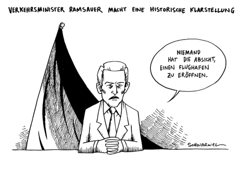 Cartoon: Ramsauer Flughafen Eröffnung (medium) by Schwarwel tagged wirtschaft,macht,geld,flugzeug,skandal,eröffnung,flughafen,politik,ramsauer,minister,verkehr,verkehrsminister,verkehrsminister,verkehr,minister,ramsauer,politik,flughafen,eröffnung,skandal,flugzeug,geld,macht,wirtschaft