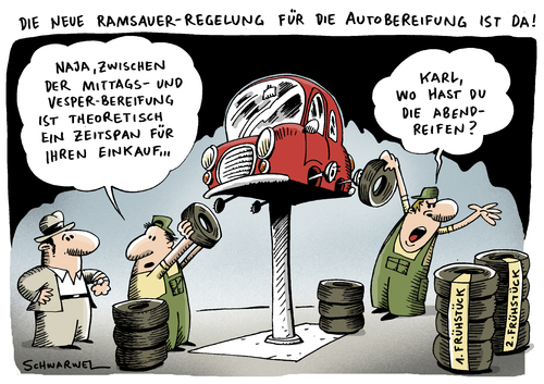 Cartoon: Ramsauer will noch vor Winter (medium) by Schwarwel tagged ramsauer,auto,autobereifung,reifen,winter,karikatur,schwarwel,reifenhersteller,hersteller,geschenk,pkw,sicherheit,eis,schnee,kälte,pneu,verkehr,verkehrsminister,minister,deutschland,politik,staat,regierung,gesetz,pflicht,straße,straßenverkehrsordnung,wett,auto,autobereifung,winter,hersteller,geschenk,pkw,sicherheit,schnee,kälte,verkehr,verkehrsminister,minister,autos