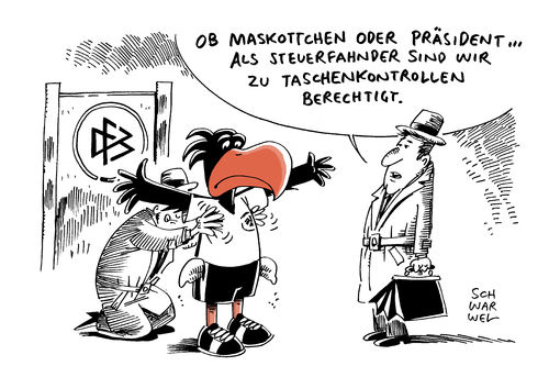 Cartoon: Razzia DFB Zentrale Fahndung (medium) by Schwarwel tagged razzia,dfb,fußball,zentrale,steuerfahnder,steuerfahndung,durchsuchung,karikatur,schwarwel,maskottchen,präsident,razzia,dfb,fußball,zentrale,steuerfahnder,steuerfahndung,durchsuchung,karikatur,schwarwel,maskottchen,präsident