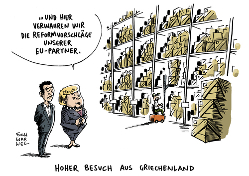 Cartoon: Reformvorschläge Tsipras Merkel (medium) by Schwarwel tagged reformvorschläge,tsipras,merkel,reformen,griechenland,karikatur,schwarwel,eu,europäische,union,reformvorschläge,tsipras,merkel,reformen,griechenland,karikatur,schwarwel,eu,europäische,union