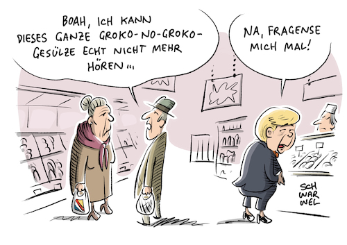 Cartoon: Regierungsbildung Merkel SPD (medium) by Schwarwel tagged jamaika,kolaition,sondierung,sondierungsgespräche,regierung,politik,politiker,deutschland,regierungsbeteiligung,angela,merkel,bundeskanzlerin,cdu,csu,union,partei,spd,martin,schulz,wahl,bundestagswahl,wahlen,neuwahl,neuwahlen,minderheitsregierung,minderheitenregierung,parteichef,groko,große,koalition,demokratie,karikatur,schwarwel,nogroko,jamaika,kolaition,sondierung,sondierungsgespräche,regierung,politik,politiker,deutschland,regierungsbeteiligung,angela,merkel,bundeskanzlerin,cdu,csu,union,partei,spd,martin,schulz,wahl,bundestagswahl,wahlen,neuwahl,neuwahlen,minderheitsregierung,minderheitenregierung,parteichef,groko,große,koalition,demokratie,karikatur,schwarwel,nogroko