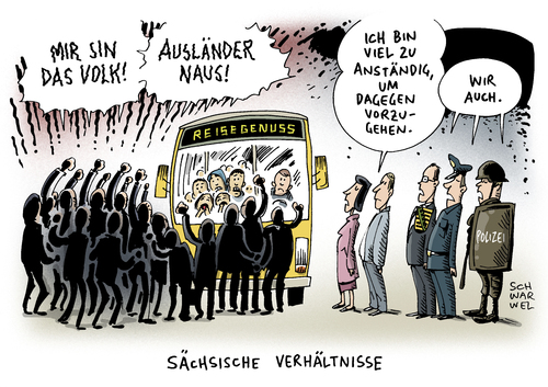 Cartoon: Reisegenuss (medium) by Schwarwel tagged fremdenfeindlichkeit,asyl,asylsuchende,hass,gewalt,angst,terror,flüchtlinge,geflüchtete,flüchtlingspolitik,deutschland,deutsche,sachsen,säxit,nazi,nazis,mob,besorgte,bürger,döbeln,clausnitz,polizei,polizeigewalt,innenminister,ulbig,reisebus,wir,sind,das,volk,ausländer,raus,reisegenuss,kinder,kaltland,karikatur,schwarwel,fremdenfeindlichkeit,asyl,asylsuchende,hass,gewalt,angst,terror,flüchtlinge,geflüchtete,flüchtlingspolitik,deutschland,deutsche,sachsen,säxit,nazi,nazis,mob,besorgte,bürger,döbeln,clausnitz,polizei,polizeigewalt,innenminister,ulbig,reisebus,wir,sind,das,volk,ausländer,raus,reisegenuss,kinder,kaltland,karikatur,schwarwel