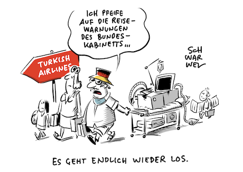 Cartoon: Reisewarnung für die Türkei (medium) by Schwarwel tagged corona,coronavirus,pandemie,virus,virologe,drosten,wuhan,china,seuche,grippe,pest,medikament,tod,tot,sterben,virusinfektion,klopapier,hamsterkäufe,flattenthecurve,stayhome,stayathome,shutdown,lockdown,quarantäne,homeoffice,coronapartys,rki,impfstoff,hände,waschen,seide,mundschutz,maske,masken,ausgangsbeschränkungen,schulschlieung,wirtschaftskrise,coronakrise,lunge,lungenkrankheit,schutzmaske,ffp3,sars,socialdistancing,cartoon,karikatur,schwarwel,gesundheitsminister,spahn,urlaub,reise,reisen,holidays,strand,sommerferien,ferien,reisewarnung,grenze,türkei,touristen,tourismus,corona,coronavirus,pandemie,virus,virologe,drosten,wuhan,china,seuche,grippe,pest,medikament,tod,tot,sterben,virusinfektion,klopapier,hamsterkäufe,flattenthecurve,stayhome,stayathome,shutdown,lockdown,quarantäne,homeoffice,coronapartys,rki,impfstoff,hände,waschen,seide,mundschutz,maske,masken,ausgangsbeschränkungen,schulschlieung,wirtschaftskrise,coronakrise,lunge,lungenkrankheit,schutzmaske,ffp3,sars,socialdistancing,cartoon,karikatur,schwarwel,gesundheitsminister,spahn,urlaub,reise,reisen,holidays,strand,sommerferien,ferien,reisewarnung,grenze,türkei,touristen,tourismus