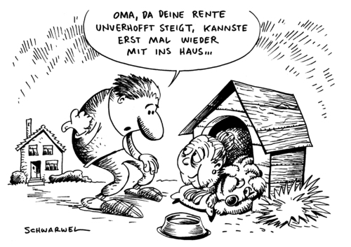 Cartoon: Rente steigt wider erwarten an (medium) by Schwarwel tagged rente,anstieg,senioren,oma,opa,geld,lohn,regierung,politik,deutschland,karikatur,schwarwel,rente,anstieg,senioren,oma,opa,geld,lohn,rentner,rentenempfänger