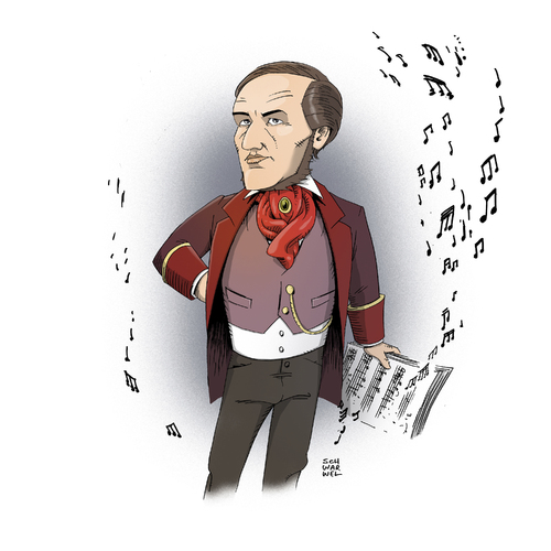 Cartoon: Richard Wagner (medium) by Schwarwel tagged richard,wagner,komponist,umstritten,musikgenie,bayreuth,festtage,oper,komposition,walküre,walkürenritt,cosima,dichter,dramtaiker,theaterregisseur,dirigent,musik,bayreuther,festspielhaus,das,judenthum,in,der,die,hochzeit,feen,liebesverbot,rienzi,fliegende,holländer,tannhäuser,lohengrin,ring,des,nibelungen,meistersinger,nürnberg,tristan,isolde,parsifal,siegfried,wesendonck,illustration,schwarwel,noten,richard,wagner,komponist,umstritten,musikgenie,bayreuth,festtage,oper,komposition,walküre,walkürenritt,cosima,dichter,dramtaiker,theaterregisseur,dirigent,musik,bayreuther,festspielhaus,das,judenthum,in,der,die,hochzeit,feen,liebesverbot,rienzi,fliegende,holländer,tannhäuser,lohengrin,ring,des,nibelungen,meistersinger,nürnberg,tristan,isolde,parsifal,siegfried,wesendonck,illustration,schwarwel,noten