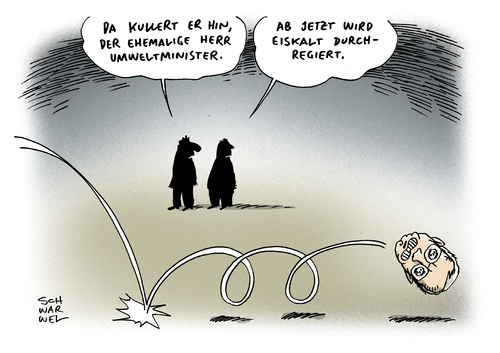 Cartoon: Röttgen Wahlschlappe (medium) by Schwarwel tagged bundeskanzlerin,kanzler,angela,angie,merkel,minister,umwelt,umweltminister,röttgen,amt,nrw,partei,wahl,politik,deutschland,regierung,karikatur,schwarwel,bundeskanzlerin,merkel,umwelt,umweltminister,röttgen,nrw