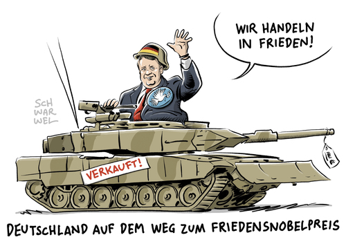 Cartoon: Rüstungsexporteur Deutschland (medium) by Schwarwel tagged rüstungsexporteur,deutschland,rüstung,waffen,export,panzer,militär,krieg,zerstörung,wirtschaftsminister,sigmar,gabriel,wffenexport,verdopplung,spitze,führung,frieden,friedenspanzer,gewehr,bombe,terror,friedensnobelpreis,karikatur,schwarwel,rüstungsexporteur,deutschland,rüstung,waffen,export,panzer,militär,krieg,zerstörung,wirtschaftsminister,sigmar,gabriel,wffenexport,verdopplung,spitze,führung,frieden,friedenspanzer,gewehr,bombe,terror,friedensnobelpreis,karikatur,schwarwel