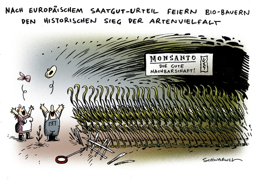 Cartoon: Saatgut Urteil (medium) by Schwarwel tagged eugh,handel,saatgut,urteil,gesetz,richter,sorte,bauer,hersteller,bio,bauern,landwirtschaft,karikatur,schwarwel,essen,wirtschaft,geld,finanzen,urteil,gesetz,richter,sorte,bauer,hersteller,bio,bauern,landwirtschaft