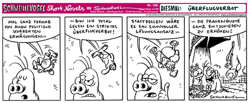 Cartoon: Schweinevogel Überflugverbot (medium) by Schwarwel tagged schweinevogel,schwarwel,iron,doof,riviera,swampie,professor,eisenstein,el,depressivo,flug,verbot,flieger,flugzeug,politik,lösung,frauenquote,frau,mann,quote,freizeit,wasser,comic,strip,verbot,flugzeug,depressivo,flug,flieger,eisenstein,professor,frauenquote