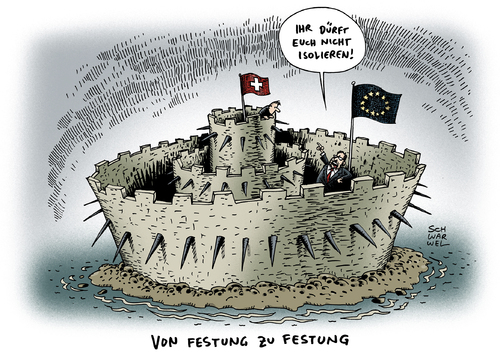 Cartoon: Schweiz Initiative Einwanderung (medium) by Schwarwel tagged schweizer,schweiz,initiative,gegen,masseneinwanderung,eu,europäische,union,parlament,parlamentspräsident,schulz,warnung,isolation,migranten,festung,karikatur,schwarwel,schweizer,schweiz,initiative,gegen,masseneinwanderung,eu,europäische,union,parlament,parlamentspräsident,schulz,warnung,isolation,migranten,festung,karikatur,schwarwel