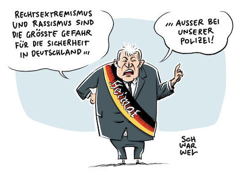 Cartoon: Seehofer Rechtsextremismus (medium) by Schwarwel tagged horst,seehofer,innenminister,verfassungsschutzbericht,verfassungsschutz,rechtsextrem,rechtsextremismus,rechtsextremisten,rassismus,rassisten,nazi,nazis,neonazis,ausländerfeindlichkeit,rechtspopulismus,rechtspopulisten,afd,rechter,flügel,rechte,gewalt,hass,hetze,hasskommentare,rechtsterrorismus,racial,profiling,antisemit,antisemitismus,lübcke,hanau,kassel,anschlag,terroranschlag,synagoge,fremdenfeindlichkeit,identitäre,bewegung,cartoon,karikatur,schwarwel,horst,seehofer,innenminister,verfassungsschutzbericht,verfassungsschutz,rechtsextrem,rechtsextremismus,rechtsextremisten,rassismus,rassisten,nazi,nazis,neonazis,ausländerfeindlichkeit,rechtspopulismus,rechtspopulisten,afd,rechter,flügel,rechte,gewalt,hass,hetze,hasskommentare,rechtsterrorismus,racial,profiling,antisemit,antisemitismus,lübcke,hanau,kassel,anschlag,terroranschlag,synagoge,fremdenfeindlichkeit,identitäre,bewegung,cartoon,karikatur,schwarwel