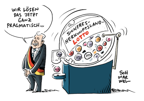 Cartoon: Sichere Herkunftsländer (medium) by Schwarwel tagged sichere,heerkunftsländer,sicheres,herkunftsland,horst,seehofer,bundesinnenminister,innenminister,minister,csu,heimatminister,heimat,flüchtlinge,geflüchtete,flüchtlingskrise,flüchtlingspolitik,politik,politiker,deutschland,asyl,asylsuchende,asylpolitik,asylkrise,union,merkel,mittelmeerroute,asylanträge,abschiebung,maghreb,staat,staaten,lotto,afd,alternative,für,partei,parteien,cartoon,karikatur,schwarwel,marokko,tunesien,algerien,menschenrechte,menschenrechtsverletzungen,folter,verfolgung,krieg,kriegsflüchtlinge,wirtschaftsflüchtlinge,sichere,heerkunftsländer,sicheres,herkunftsland,horst,seehofer,bundesinnenminister,innenminister,minister,csu,heimatminister,heimat,flüchtlinge,geflüchtete,flüchtlingskrise,flüchtlingspolitik,politik,politiker,deutschland,asyl,asylsuchende,asylpolitik,asylkrise,union,merkel,mittelmeerroute,asylanträge,abschiebung,maghreb,staat,staaten,lotto,afd,alternative,für,partei,parteien,cartoon,karikatur,schwarwel,marokko,tunesien,algerien,menschenrechte,menschenrechtsverletzungen,folter,verfolgung,krieg,kriegsflüchtlinge,wirtschaftsflüchtlinge