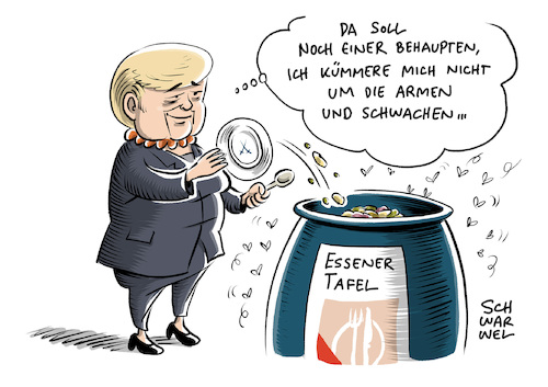 Cartoon: Sozialpolitik CDU SPD (medium) by Schwarwel tagged sozialpolitik,cdu,spd,union,csu,merkel,bundeskanzlerin,kanzlerin,politik,politikerin,deutschland,partei,parteien,sozial,soziales,arbeit,ehrenamt,wohlfahrt,essener,tafel,ev,bedürftige,obdachlos,obdachlose,arm,armut,reich,reichtum,caritas,flüchtlinge,geflüchtete,flüchtlingskrise,asyl,asylsuchende,essen,nahrung,lebensmittel,wohnungslos,migration,migranten,aufnahmestopp,für,winter,kälte,jörg,sartor,ehrenamtliche,helfer,essenausgabe,nur,deutsche,integration,migrationshintergrund,staatliche,leistungen,hilfsorganisation,lebensmittelspenden,sozialleistungen,flüchtlingszunahme,nazis,nazi,nonazis,rechtsextrem,rechtsextremismus,rassenhass,rassistisch,rassismus,ausländerfeindlichkeit,rechtspopulismus,rechtspopulisten,extremismus,cartoon,karikatur,schwarwel,sozialpolitik,cdu,spd,union,csu,merkel,bundeskanzlerin,kanzlerin,politik,politikerin,deutschland,partei,parteien,sozial,soziales,arbeit,ehrenamt,wohlfahrt,essener,tafel,ev,bedürftige,obdachlos,obdachlose,arm,armut,reich,reichtum,caritas,flüchtlinge,geflüchtete,flüchtlingskrise,asyl,asylsuchende,essen,nahrung,lebensmittel,wohnungslos,migration,migranten,aufnahmestopp,für,winter,kälte,jörg,sartor,ehrenamtliche,helfer,essenausgabe,nur,deutsche,integration,migrationshintergrund,staatliche,leistungen,hilfsorganisation,lebensmittelspenden,sozialleistungen,flüchtlingszunahme,nazis,nazi,nonazis,rechtsextrem,rechtsextremismus,rassenhass,rassistisch,rassismus,ausländerfeindlichkeit,rechtspopulismus,rechtspopulisten,extremismus,cartoon,karikatur,schwarwel