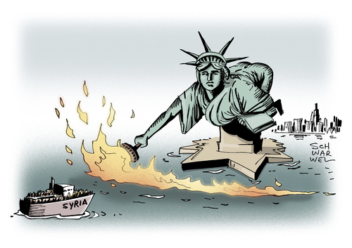 Cartoon: Syrische Flüchtlinge USA (medium) by Schwarwel tagged syrische,flüchtlinge,syrien,asyl,asylanten,asylbewerber,usa,us,freiheitsstatue,freiheit,angst,islam,anschlag,islamisten,karikatur,schwarwel,syrische,flüchtlinge,syrien,asyl,asylanten,asylbewerber,usa,us,freiheitsstatue,freiheit,angst,islam,anschlag,islamisten,karikatur,schwarwel