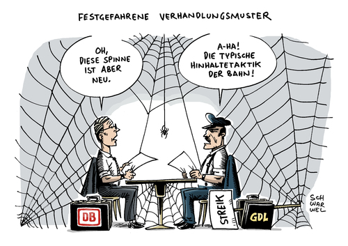 Cartoon: Tarifstreit Lokführer streiken (medium) by Schwarwel tagged db,gdl,bahn,tarifstreit,tarif,streit,lokführer,deutsche,gewerkschaft,deutscher,karikatur,schwarwel,verhandlung,arbeit,job,lohn,ersatzfahrplan,fahrplan,db,gdl,bahn,tarifstreit,tarif,streit,lokführer,deutsche,gewerkschaft,deutscher,karikatur,schwarwel,verhandlung,arbeit,job,lohn,ersatzfahrplan,fahrplan