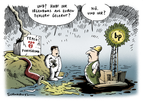 Cartoon: Tepco und BP (medium) by Schwarwel tagged tepco,bp,fukushima,katstrofe,öl,umwelt,natur,zerstörung,mensch,tier,tod,meer,reaktor,atom,atomkraftwerk,erdbeben,tsunami,enrgie,strom,krankheit,gesundheit,karikatur,schwarwel,tepco,bp,fukushima,umwelt,öl,natur,zerstörung,mensch,tier,meer,reaktor,atom,atomkraftwerk