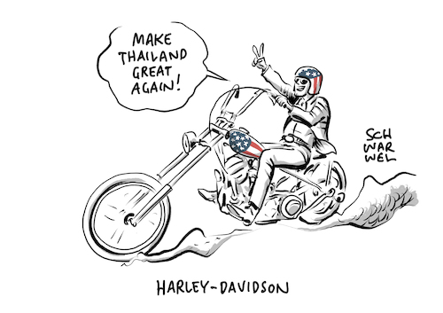 Cartoon: Trump Harley Davidson (medium) by Schwarwel tagged donald,trump,harley,davidson,us,usa,amerika,america,strafzölle,strafzoll,zölle,zoll,import,export,aluminium,stahl,produktion,thailand,eu,europäische,union,europa,motorrad,hersteller,fahrzeug,firma,konzern,motorradhersteller,motorradkonzern,ausland,motorradbauer,handelsstreit,handelskrise,handel,wirtschaft,einfuhrzölle,einfuhrzoll,einfuhr,vergeltungszoll,vergeltungszölle,whiskey,cartoon,karikatur,schwarwel,donald,trump,harley,davidson,us,usa,amerika,america,strafzölle,strafzoll,zölle,zoll,import,export,aluminium,stahl,produktion,thailand,eu,europäische,union,europa,motorrad,hersteller,fahrzeug,firma,konzern,motorradhersteller,motorradkonzern,ausland,motorradbauer,handelsstreit,handelskrise,handel,wirtschaft,einfuhrzölle,einfuhrzoll,einfuhr,vergeltungszoll,vergeltungszölle,whiskey,cartoon,karikatur,schwarwel