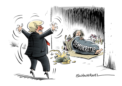 Cartoon: Trump und die Demokratie (medium) by Schwarwel tagged trump,donald,us,usa,ameriak,präsident,president,demokratie,diktatur,dekret,grenze,mauer,mexiko,einreisestopp,muslime,kuckucksclan,terror,terrorbekämpfung,karikatur,schwarwel,trump,donald,us,usa,ameriak,präsident,president,demokratie,diktatur,dekret,grenze,mauer,mexiko,einreisestopp,muslime,kuckucksclan,terror,terrorbekämpfung,karikatur,schwarwel