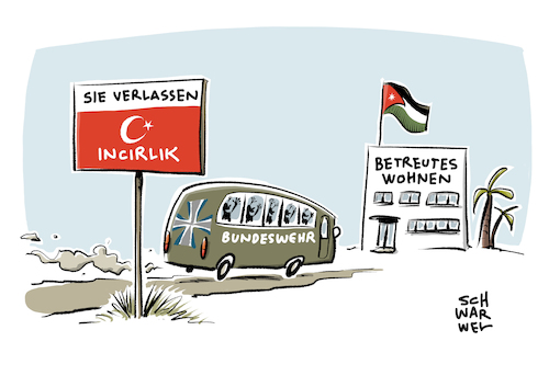 Cartoon: Türkei Incirlik Bundeswehr (medium) by Schwarwel tagged incirlik,türkei,erdogan,besuchsrecht,bundeswehr,armee,heer,soldaten,sigmar,gabriel,abzug,air,base,umzug,jordanien,militär,jet,kampfjet,karikatur,schwarwel,incirlik,türkei,erdogan,besuchsrecht,bundeswehr,armee,heer,soldaten,sigmar,gabriel,abzug,air,base,umzug,jordanien,militär,jet,kampfjet,karikatur,schwarwel