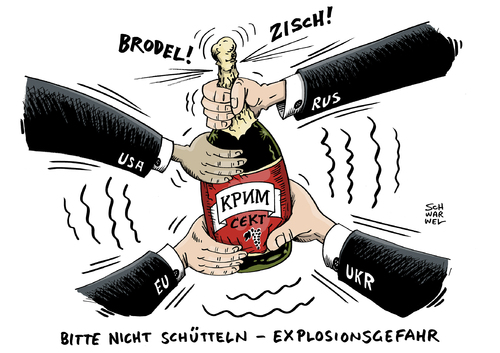 Cartoon: Ukraine Putin Krim Konflikt (medium) by Schwarwel tagged krim,krise,ukraine,usa,obama,sanktionen,merkel,verhandlung,krieg,terror,gewalt,handel,panzer,russland,macht,machtausübung,kalkter,eisener,vorhang,deutschland,konflikt,krim,krise,ukraine,usa,obama,sanktionen,merkel,verhandlung,krieg,terror,gewalt,handel,panzer,russland,macht,machtausübung,kalkter,eisener,vorhang,deutschland,konflikt