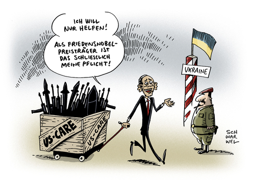 Cartoon: Ukraine USA Waffen SPD (medium) by Schwarwel tagged ukraine,usa,waffen,spd,unterstützung,milliarden,dollar,wirtschaft,geld,macht,politik,rüstung,kolationspartner,kolation,partner,deutschland,regierung,tot,tod,mord,gewalt,terror,krise,krieg,frieden,karikatur,schwarwel,obama,friedensnobelpreisträger,care,carepaket,ukraine,usa,waffen,spd,unterstützung,milliarden,dollar,wirtschaft,geld,macht,politik,rüstung,kolationspartner,kolation,partner,deutschland,regierung,tot,tod,mord,gewalt,terror,krise,krieg,frieden,karikatur,schwarwel,obama,friedensnobelpreisträger,care,carepaket