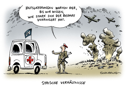 Cartoon: UNO Konvois in Syrien (medium) by Schwarwel tagged sich,verzögern,hilfslieferung,hilfe,syrien,in,konvois,uno,städte,eingekesselte,verzögert,einkesselung,krieg,syrer,terror,gewalt,ärzte,flüchtlingshilfe,flüchtlinge,humanitäre,belagerung,vereinte,nationen,eingekesselt,bomben,karikatur,schwarwel,krank,tot,tod,hunger,drama,dramtisch,situation,menschen,humanität,aleppo,angst,putin,russland,bombenangriff,waffen,uno,konvois,in,syrien,hilfe,hilfslieferung,verzögern,sich,verzögert,eingekesselte,städte,einkesselung,krieg,syrer,terror,gewalt,ärzte,flüchtlingshilfe,flüchtlinge,humanitäre,belagerung,vereinte,nationen,eingekesselt,bomben,karikatur,schwarwel,krank,tot,tod,hunger,drama,dramtisch,situation,menschen,humanität,aleppo,angst,putin,russland,bombenangriff,waffen