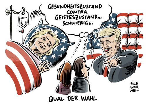 Cartoon: US Präsidentschaftswahl (medium) by Schwarwel tagged us,präsidentschaftswahl,präsident,wahl,usa,ameriak,clinton,donald,trump,gesundheit,krank,lungenentzündung,krankheit,geisteszustand,karikatur,schwarwel,us,präsidentschaftswahl,präsident,wahl,usa,ameriak,clinton,donald,trump,gesundheit,krank,lungenentzündung,krankheit,geisteszustand,karikatur,schwarwel