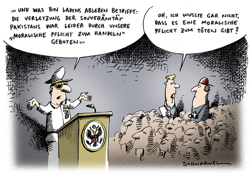 Cartoon: USA Bin Laden Pflicht zu handeln (medium) by Schwarwel tagged usa,bin,laden,pflicht,handeln,moral,tod,qaida,chef,us,soldaten,mord,gewalt,waffen,erschießen,kugel,pakistan,geheimdienst,attacke,osama,terror,barack,obama,militär,karikatur,schwarwel,osama bin laden,terror,terrorismus,bekämpfung,kampf,schwächung,bombe,gewalt,osama,bin,laden,qaida,soldaten,mord,waffen,erschießen,kugel,handeln,pflicht,moral,usa
