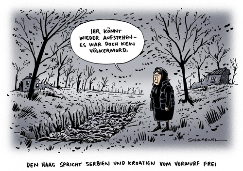 Cartoon: Völkermord Serbien Kroatien (medium) by Schwarwel tagged völkermord,serbien,kroatien,den,haag,vorwurf,freispruch,tot,tod,mord,gewalt,waffen,karikatur,schwarwel,völkermord,serbien,kroatien,den,haag,vorwurf,freispruch,tot,tod,mord,gewalt,waffen,karikatur,schwarwel