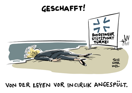 Cartoon: Von der Leyen nach Incirlik (medium) by Schwarwel tagged von,der,leyen,incirlik,türkei,bundeswehr,verteidigungsministerin,luftwaffe,liftwaffenbasis,bundeswehrsoldaten,besuchsverbot,deutsche,politiker,armenien,resolution,bundestag,soldat,erdogan,karikatur,schwarwel,von,der,leyen,incirlik,türkei,bundeswehr,verteidigungsministerin,luftwaffe,liftwaffenbasis,bundeswehrsoldaten,besuchsverbot,deutsche,politiker,armenien,resolution,bundestag,soldat,erdogan,karikatur,schwarwel