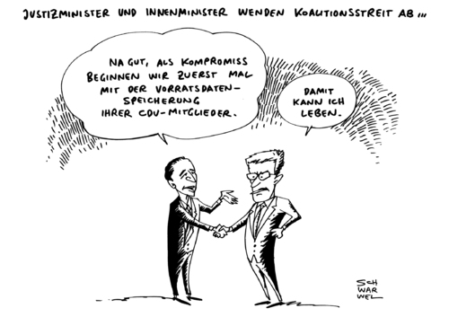 Cartoon: Vorratsdatenspeicherung (medium) by Schwarwel tagged karikatur,schwarwel,daten,vorratsdatenspeicherung,innenminister,de,maiziere,cdu,justizminister,maas,spd,in,die,schranken,weisen,karikatur,schwarwel,daten,vorratsdatenspeicherung,innenminister,de,maiziere,cdu,justizminister,maas,spd,in,die,schranken,weisen