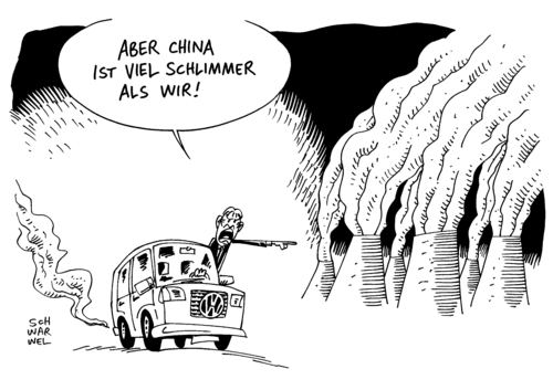 Cartoon: VW Abgas Skandal China (medium) by Schwarwel tagged vw,volkswagen,skandal,abgas,benzin,benziner,sprit,angaben,falsch,klima,china,kohlendioxid,karikatur,chwarwel,umwelt,umweltzerstörung,vw,volkswagen,skandal,abgas,benzin,benziner,sprit,angaben,falsch,klima,china,kohlendioxid,karikatur,chwarwel,umwelt,umweltzerstörung