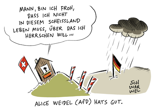 Cartoon: Weidel AfD Schweiz (medium) by Schwarwel tagged afd,alternative,für,deutschland,partei,parteien,rechts,rechtsextrem,rechtsextremismus,nazis,neonazis,populismus,populisten,bundestagswahlkampf,bundestagswahl,2017,wahl,wahlen,alice,weidel,steuer,steuern,schweiz,spitzenkandidat,spitzenkandidatin,politik,politiker,bundwawahl,wahlkampf,karikatur,schwarwel,afd,alternative,für,deutschland,partei,parteien,rechts,rechtsextrem,rechtsextremismus,nazis,neonazis,populismus,populisten,bundestagswahlkampf,bundestagswahl,2017,wahl,wahlen,alice,weidel,steuer,steuern,schweiz,spitzenkandidat,spitzenkandidatin,politik,politiker,bundwawahl,wahlkampf,karikatur,schwarwel