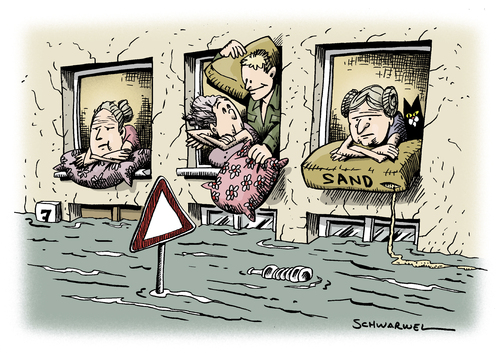 Cartoon: Wenn der Pegel steigt (medium) by Schwarwel tagged hochwasser,pegel,anstieg,flut,katastrophe,umwelt,natur,leute,obdachlos,gefahr,karikatur,schwarwel,hochwasser,pegel,anstieg,flut,katastrophe,umwelt,natur,leute,obdachlos,gefahr,überflutung