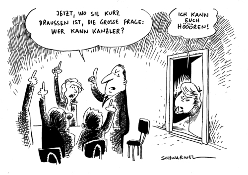 Cartoon: Wer kann Kanzler? (medium) by Schwarwel tagged angela,merkel,kanzler,kanzlerin,partei,deutschland,cdu,wahl,karikatur,schwarwel,republik,chef,politik,cdu,parteitag,angela merkel,deutschland,stark,angriff,rot,grün,spd,grünen,angela,merkel