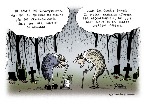 Cartoon: Zusatzkosten Krankenkassen (medium) by Schwarwel tagged krankenkasse,krank,gesundheit,gebühr,erhöhung,kosten,zusatzkosten,geld,euro,aok,barmer,alt,alter,mensch,bürger,mitglied,zahlung,karikatur,schwarwel,krankenkasse,krank,gesundheit,gebühr,erhöhung,kosten,geld,euro,zusatzkosten,aok,barmer,mensch,mitglied,zahlung