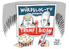 Cartoon: Trump Biden Wahl TV Duell (small) by Schwarwel tagged donald,trump,biden,wahl,wahlen,wahlkampf,tv,duell,us,usa,amerika,america,präsident,president,präsidentschaftswahl,cartoon,karikatur,schwarwel