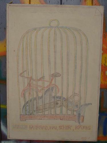 Cartoon: faraday (medium) by manfredw tagged manfredw,leinwand,käfig,schere,fahrrad,hai,cage